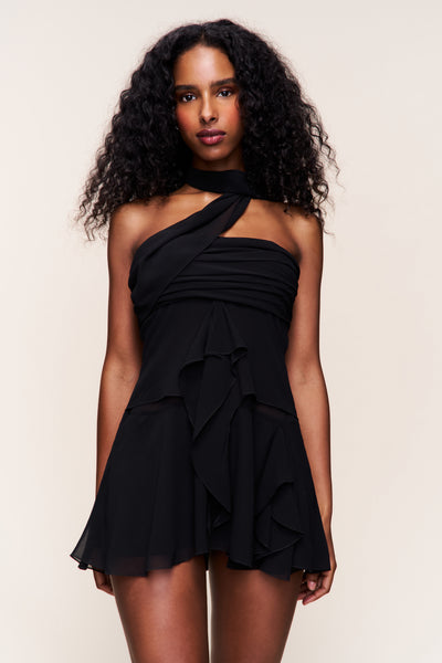 aliah puff chiffon wrap dress in black chiffon wrap dress with sleeves