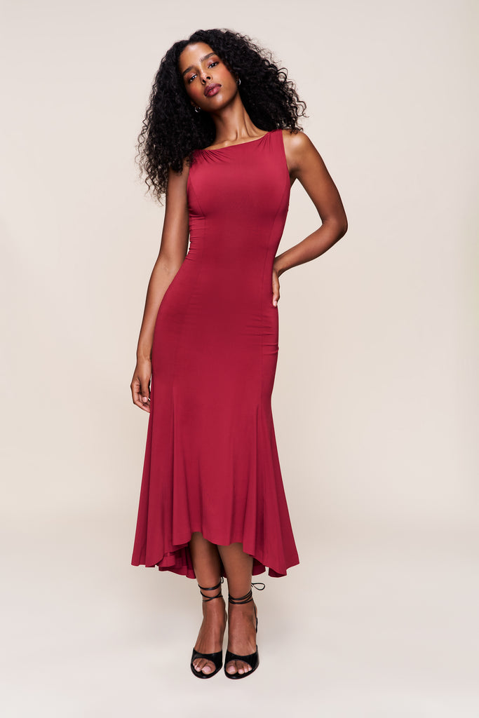Daye Midi Dress in Bordeaux