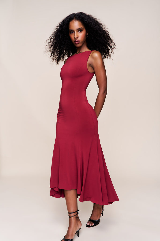 Daye Midi Dress in Bordeaux