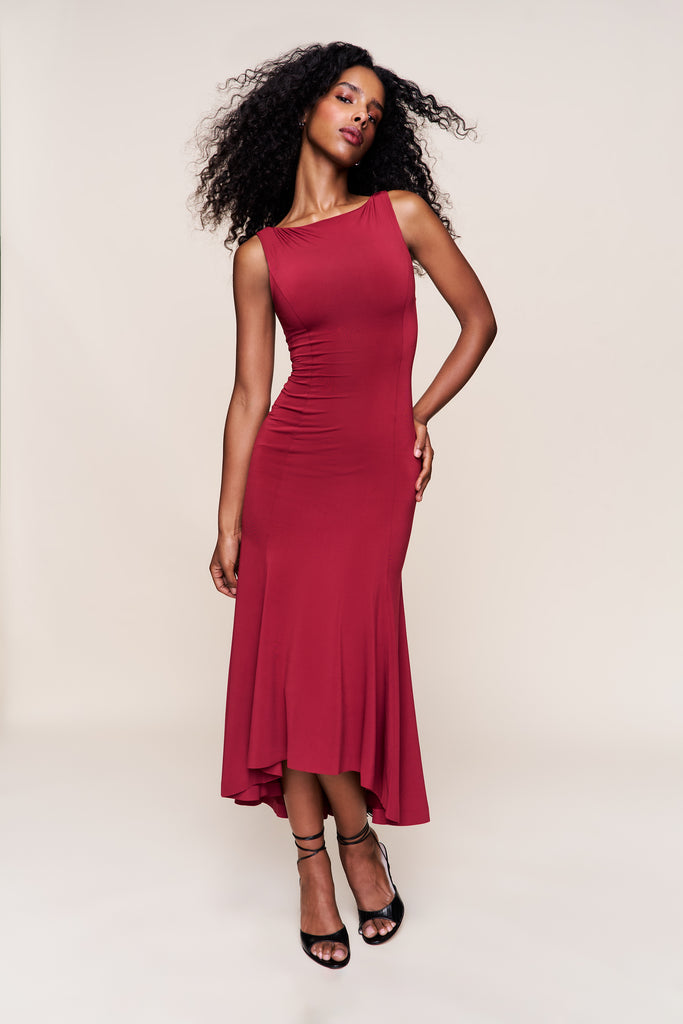 Daye Midi Dress in Bordeaux