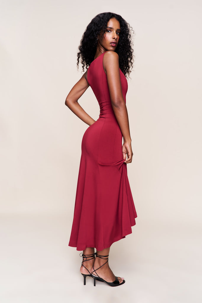 Daye Midi Dress in Bordeaux