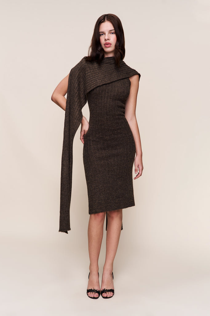 Hooded Knit Dress in Olive