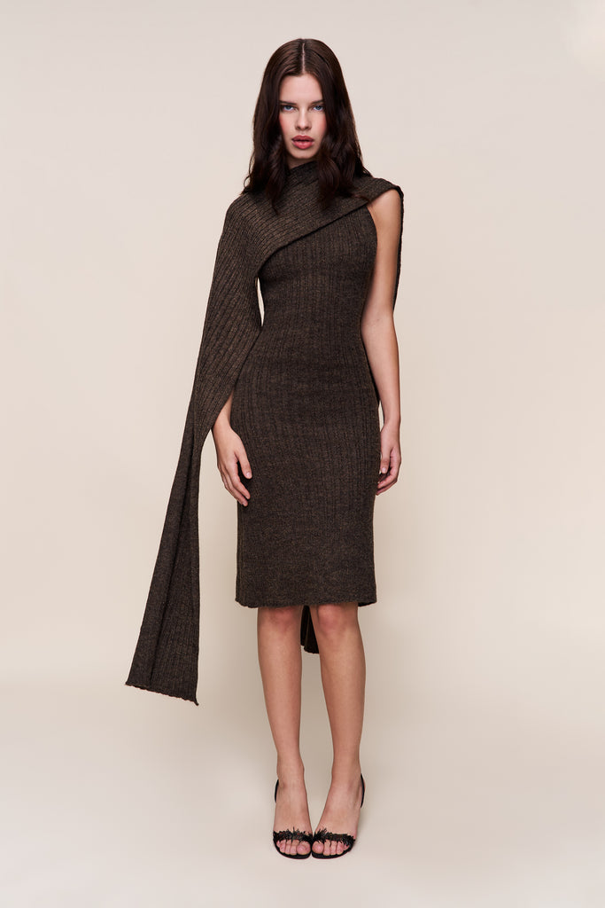 Hooded Knit Dress in Olive