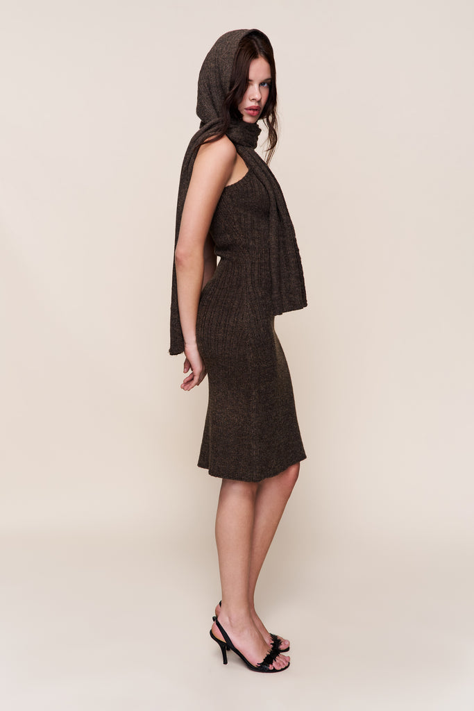 Hooded Knit Dress in Olive