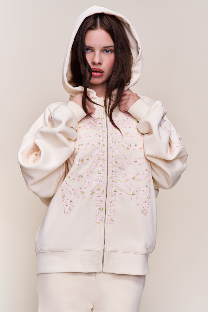 CLIFTON ZIP UP HOODIE IN IVORY