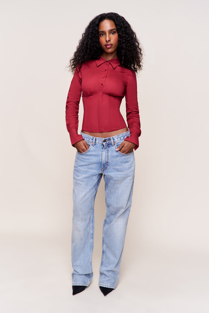 Tailored Long Sleeve Corset in Bordeaux