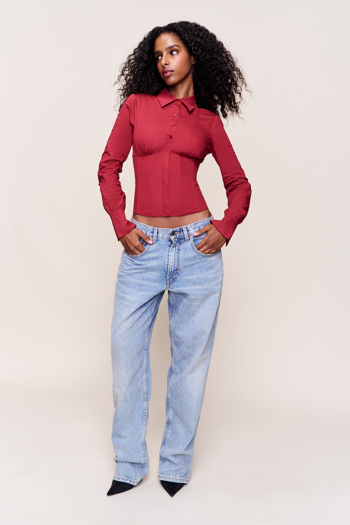 Tailored Long Sleeve Corset in Bordeaux