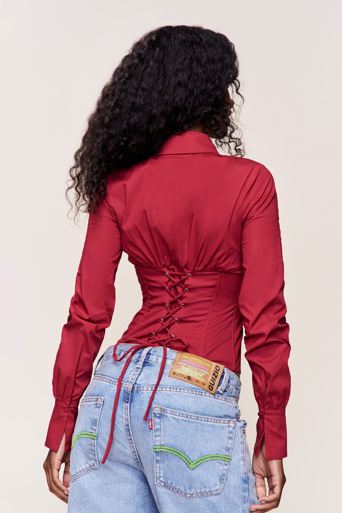 Tailored Long Sleeve Corset in Bordeaux