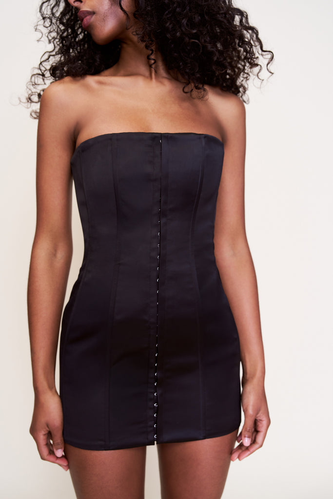 Satin Corset Dress in Black