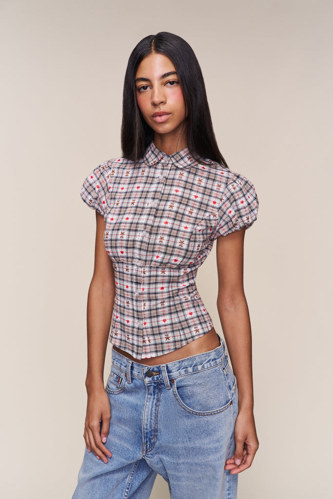 Liana Top in Bear Plaid