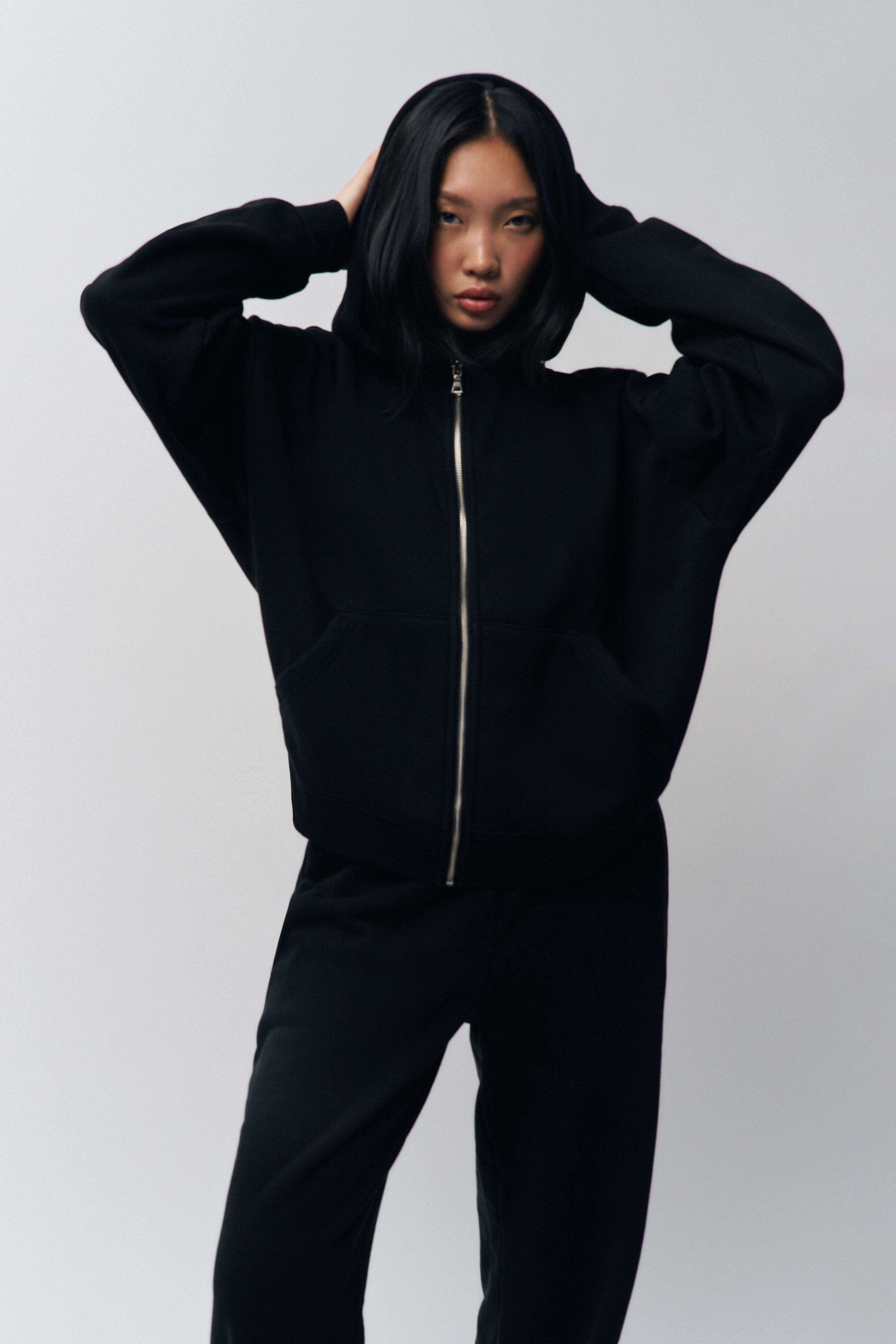 Zip Up Hoodie in Black