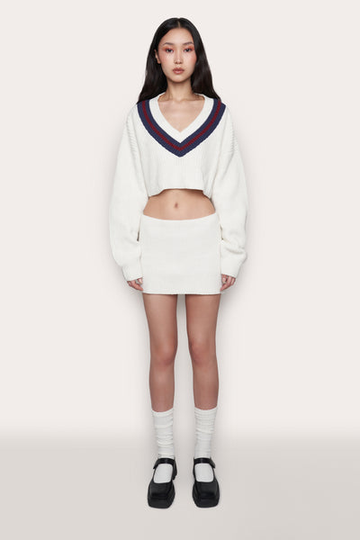 Guizio X Champion Varsity Knit Pullover in Chalk White