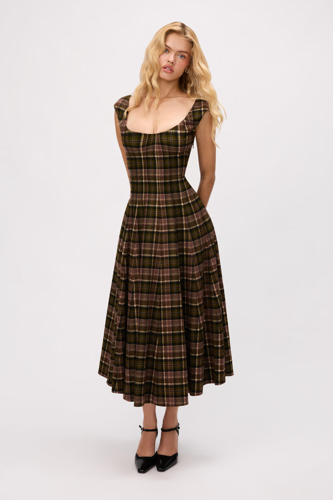 Leila Dress in Olive Tartan