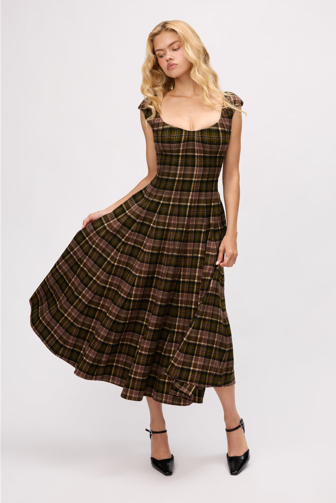 Leila Dress in Olive Tartan