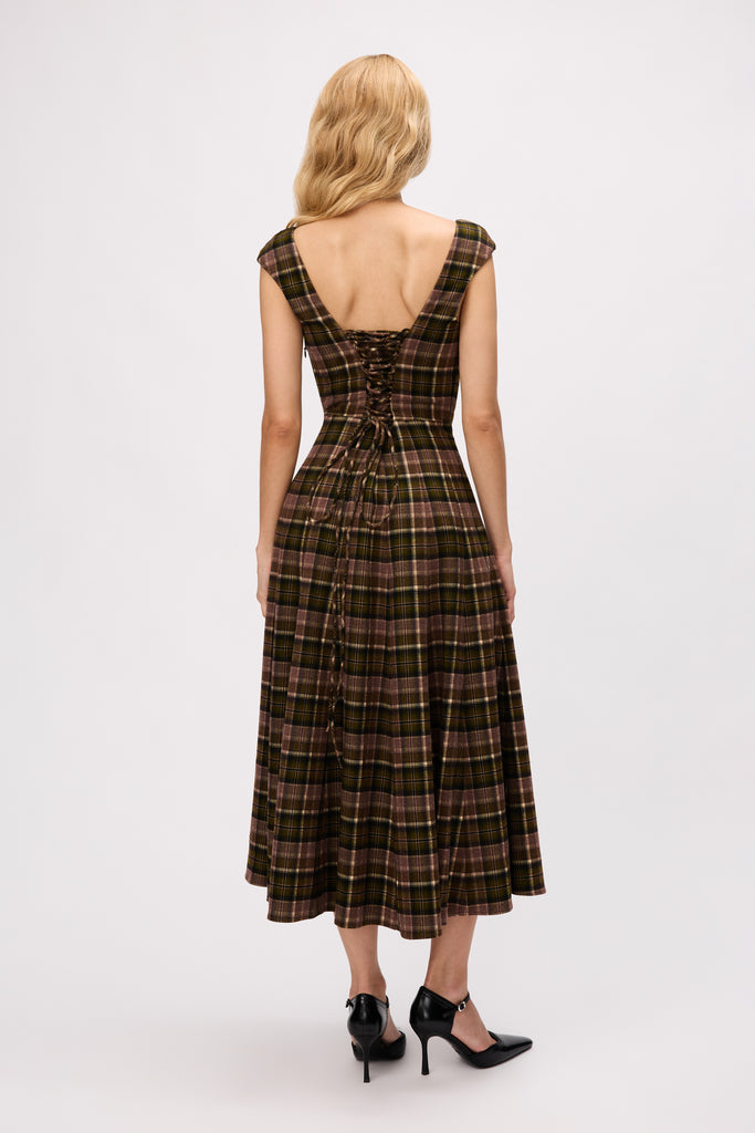 Leila Dress in Olive Tartan
