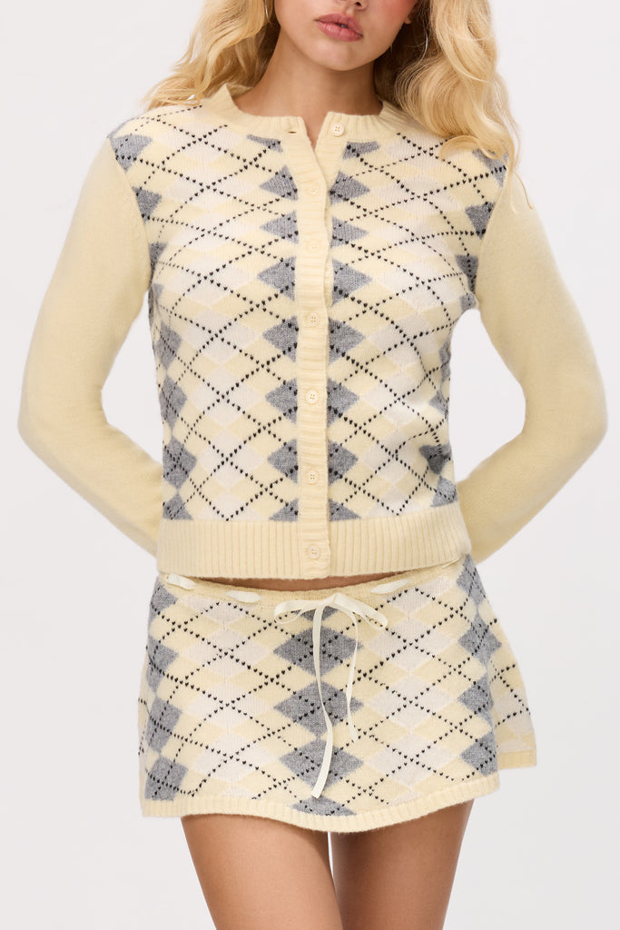 June Relaxed Cardigan in Yellow Argyle
