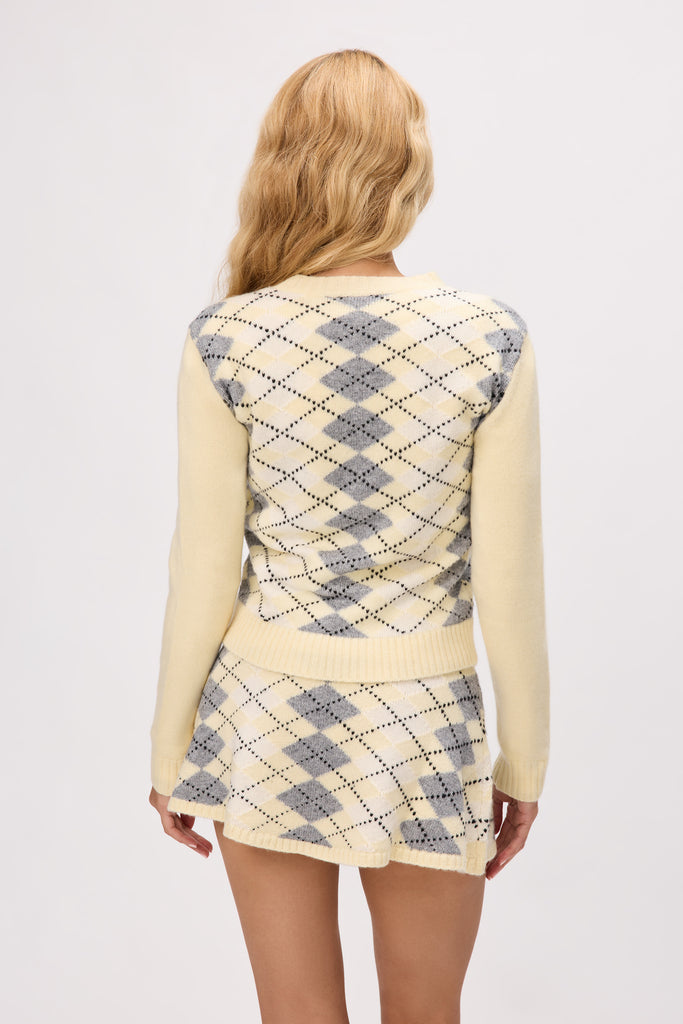 June Relaxed Cardigan in Yellow Argyle