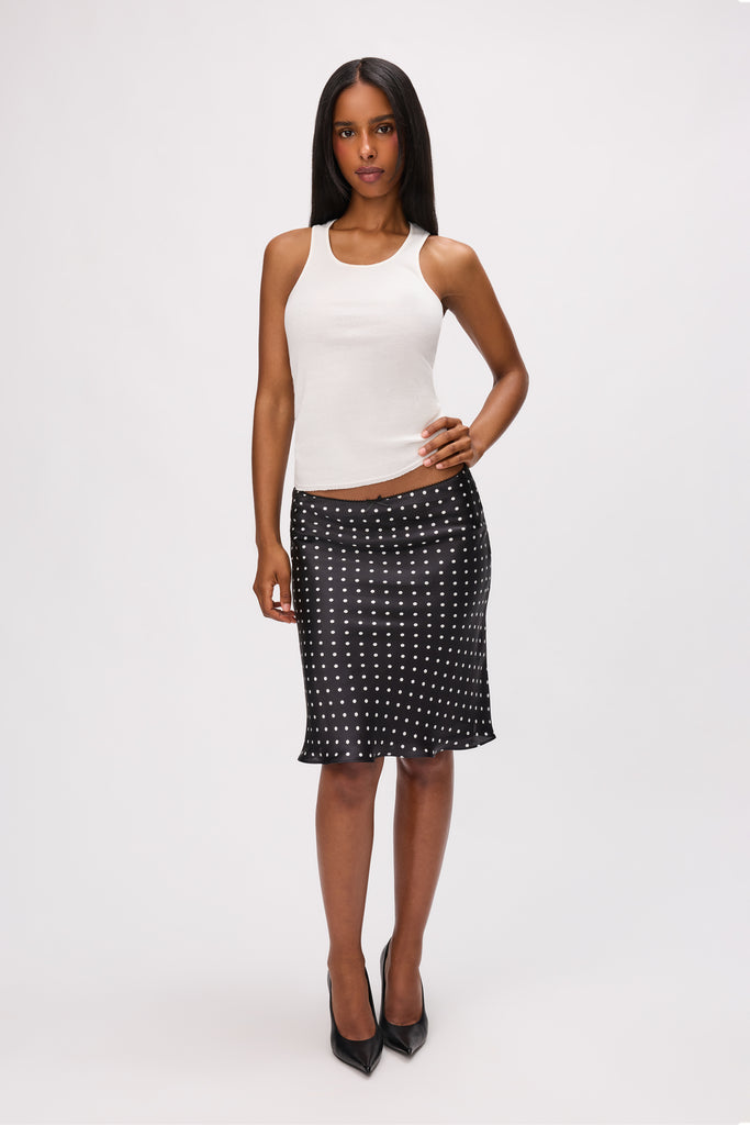 Satin Paloma Skirt in Black Micro Dot
