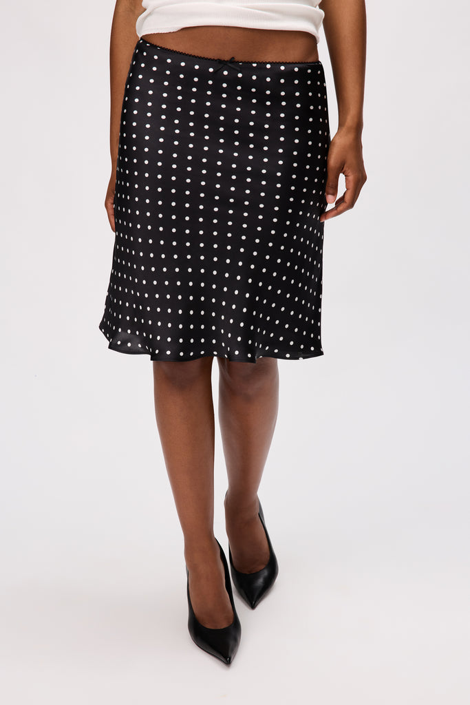 Satin Paloma Skirt in Black Micro Dot