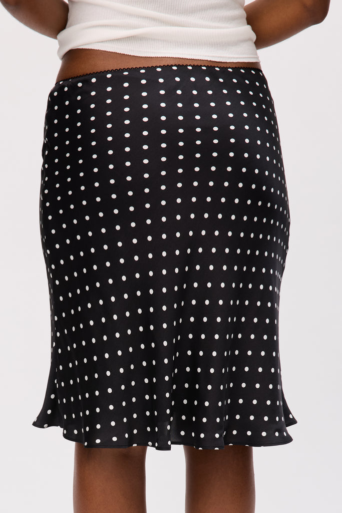 Satin Paloma Skirt in Black Micro Dot