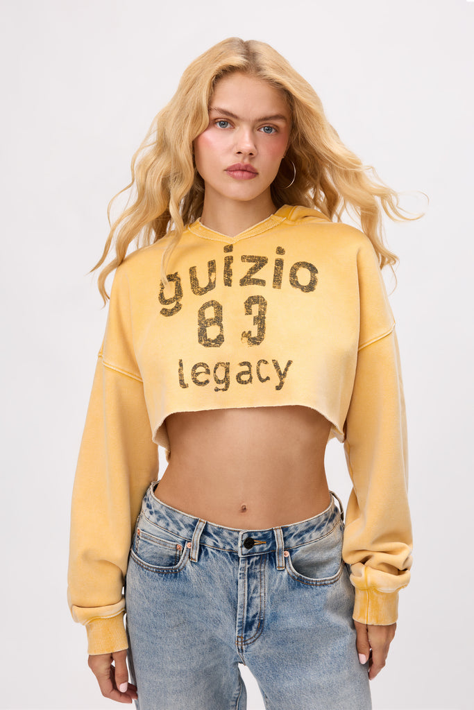 Varsity Crop Hoodie in Sunshine Yellow