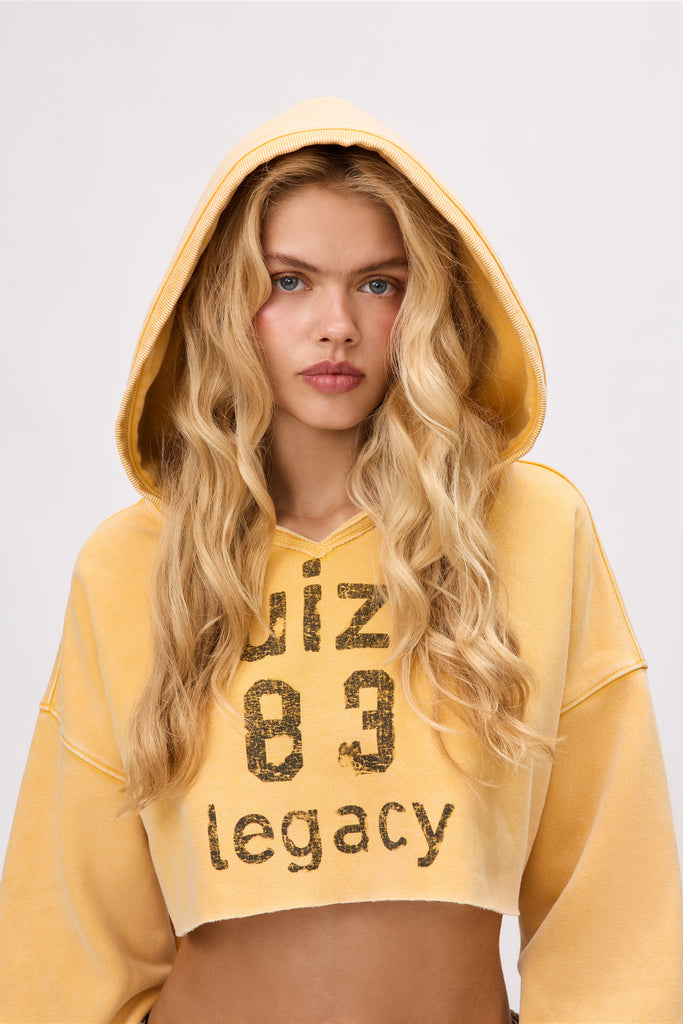 Varsity Crop Hoodie in Sunshine Yellow