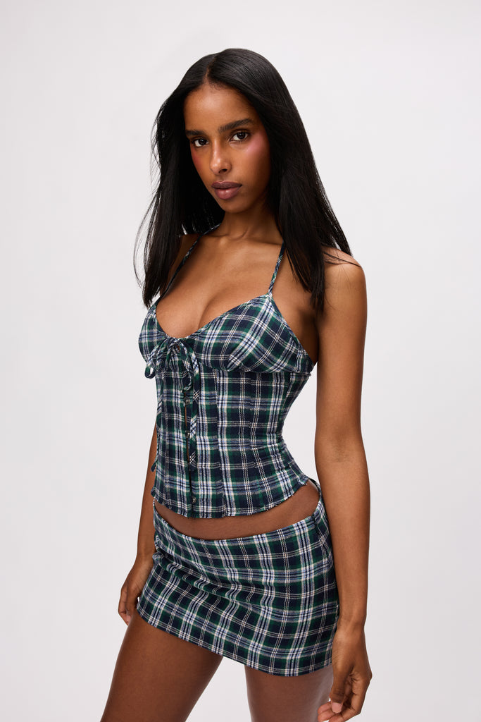 Marini Tartan Corset in Emerald Navy Classic Tartan Combo