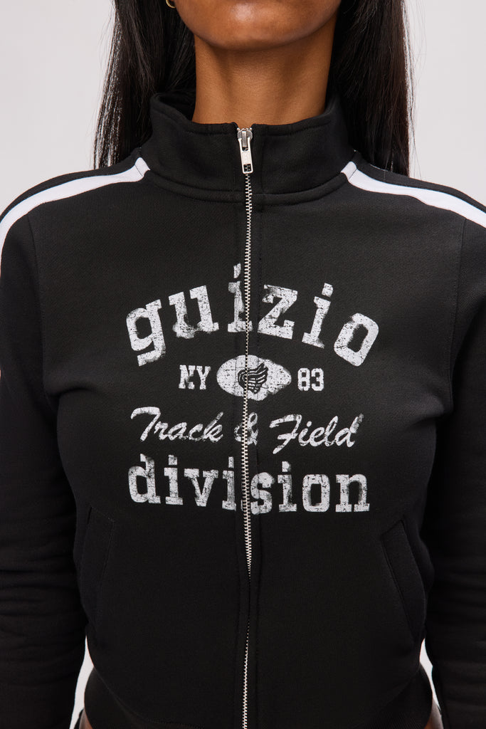 Varsity Zip Up Jacket in Black