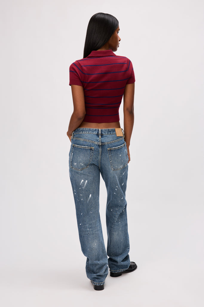 Mercer Polo Sweater in Bordeaux/Navy Lover Stripe