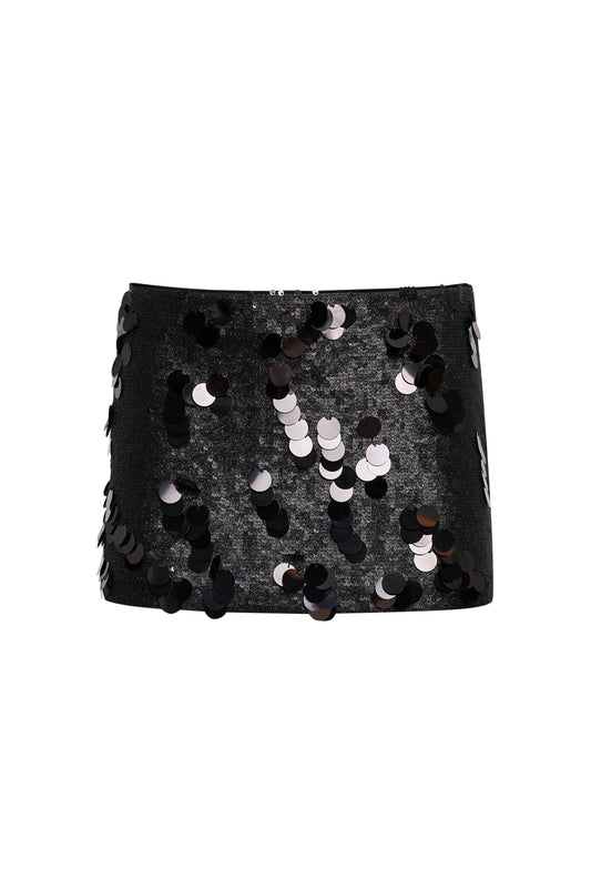 Low Rise Paillette Skirt in Black