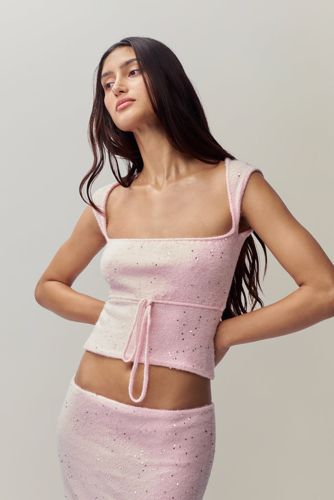 Miki Sequin Knit Top in Ballet Slipper