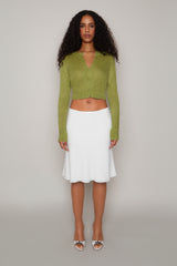 Mohair Ribbed Cardigan in Moss