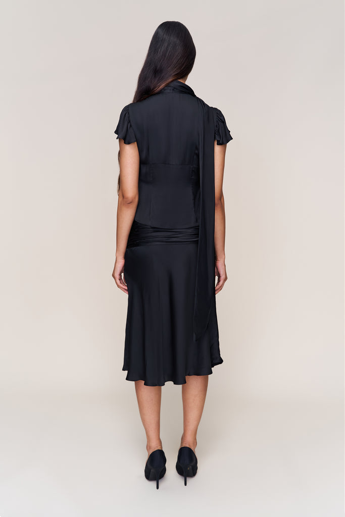 Eda Satin Midi Skirt in Black