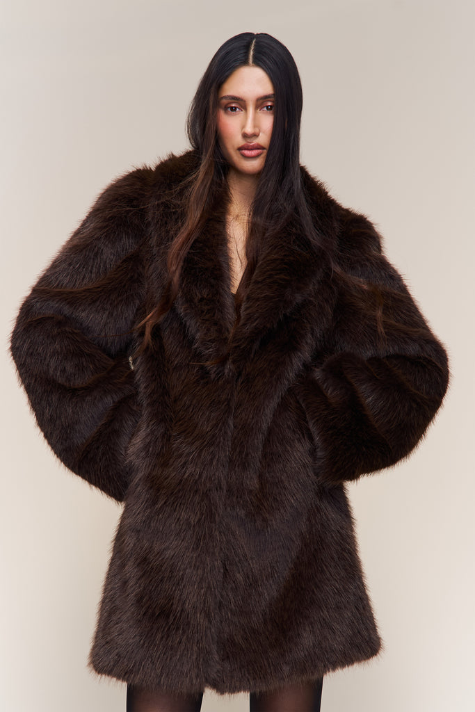 Roxie Faux Fur Coat in Chocolate