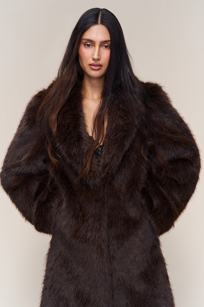 Roxie Faux Fur Coat in Chocolate