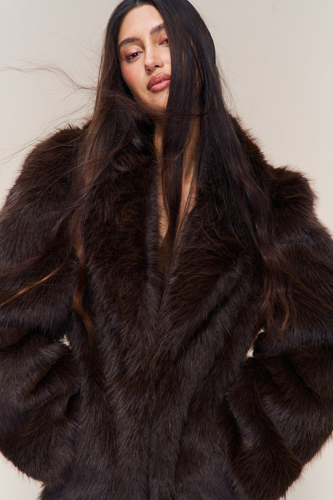 Roxie Faux Fur Coat in Chocolate