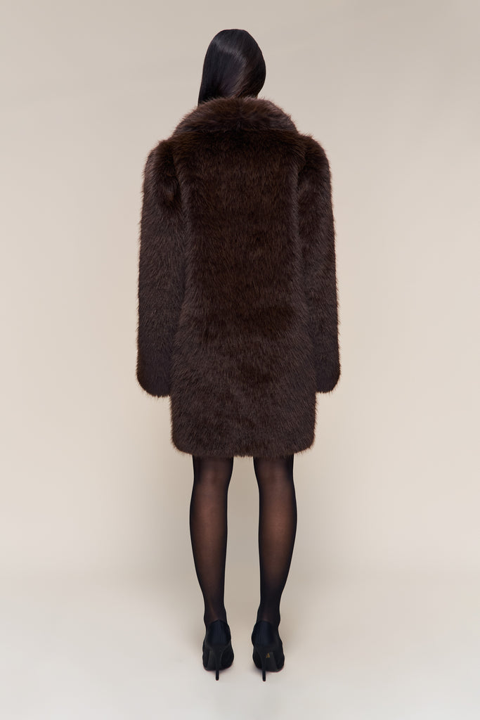 Roxie Faux Fur Coat in Chocolate