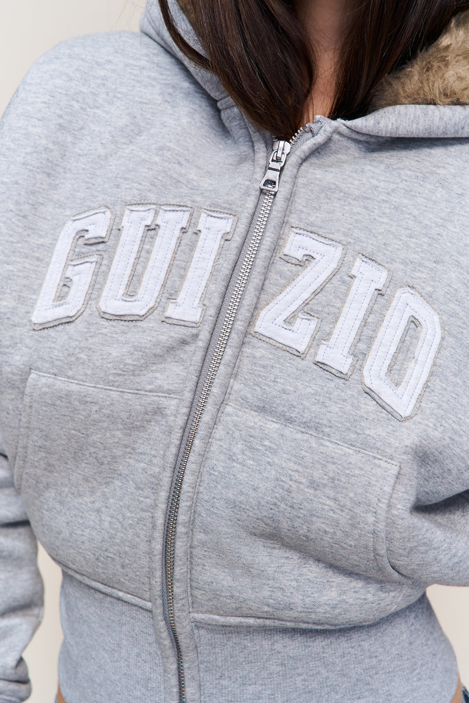 Guizio Zip Up Fitted Fur Hoodie