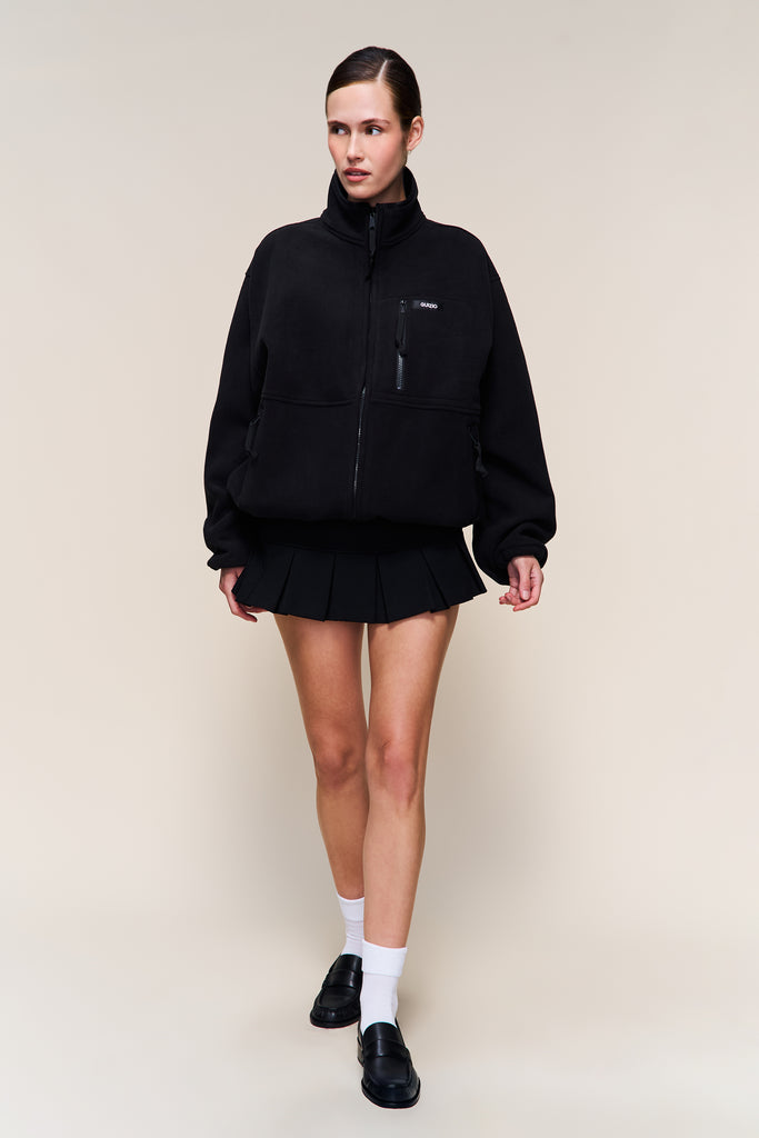 Guizio Fleece Zip Up Jacket in Black