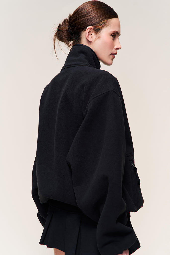 Guizio Fleece Zip Up Jacket in Black
