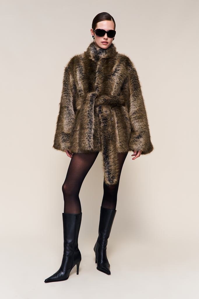 Monroe Fur Coat in Olive