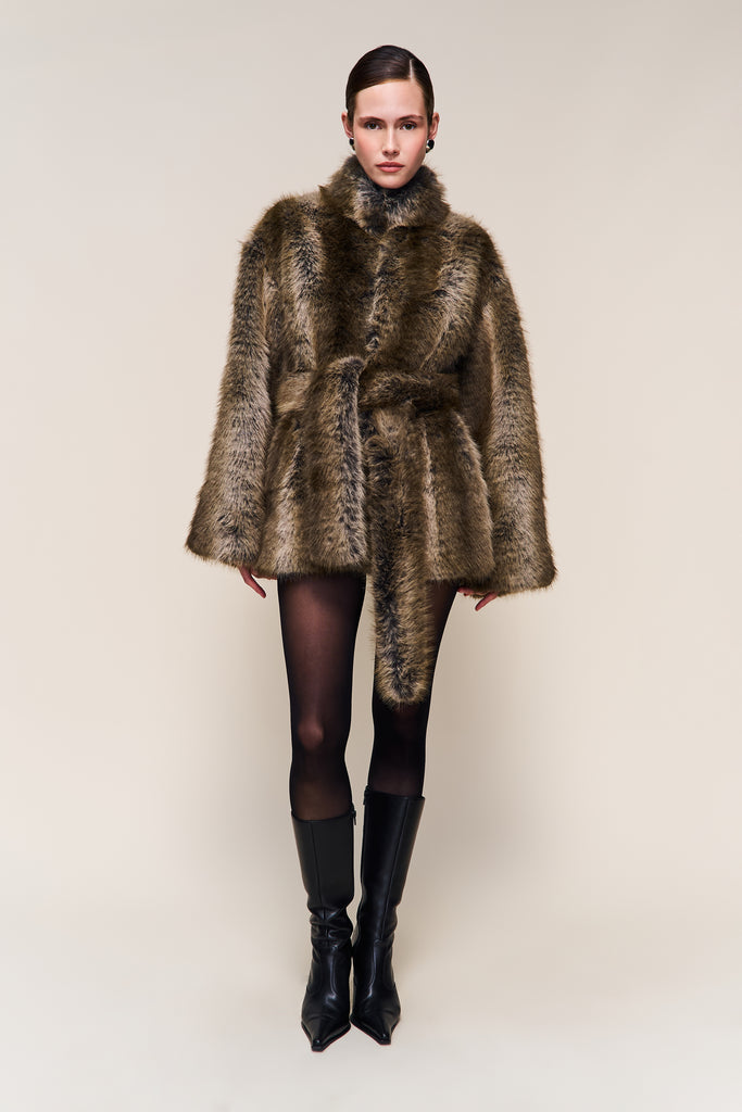Monroe Fur Coat in Olive