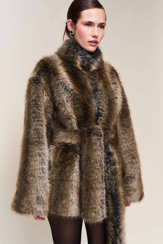 Monroe Fur Coat in Olive