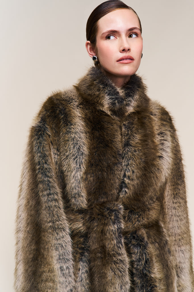 Monroe Fur Coat in Olive