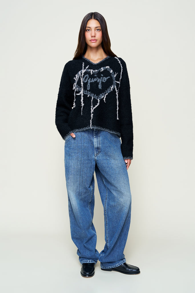 GUIZIO HEART WOOL SWEATER IN BLACK