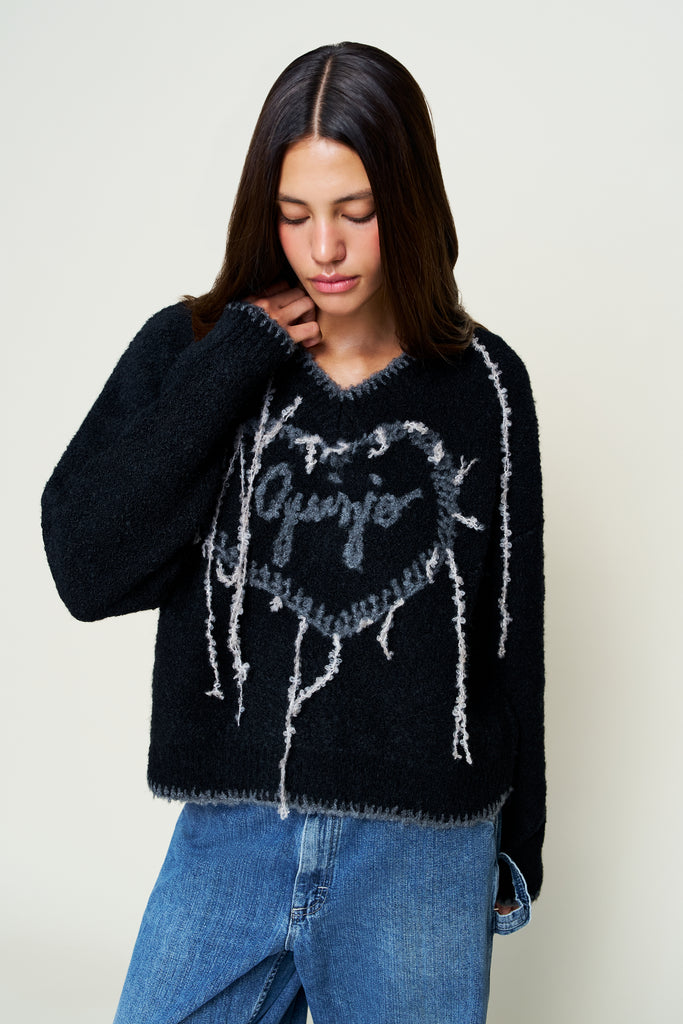 GUIZIO HEART WOOL SWEATER IN BLACK