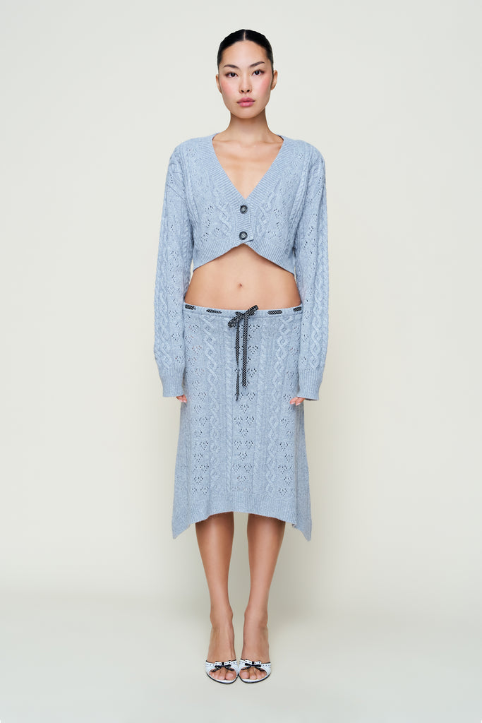 Noah Cable Crop Cardigan in Heather Grey