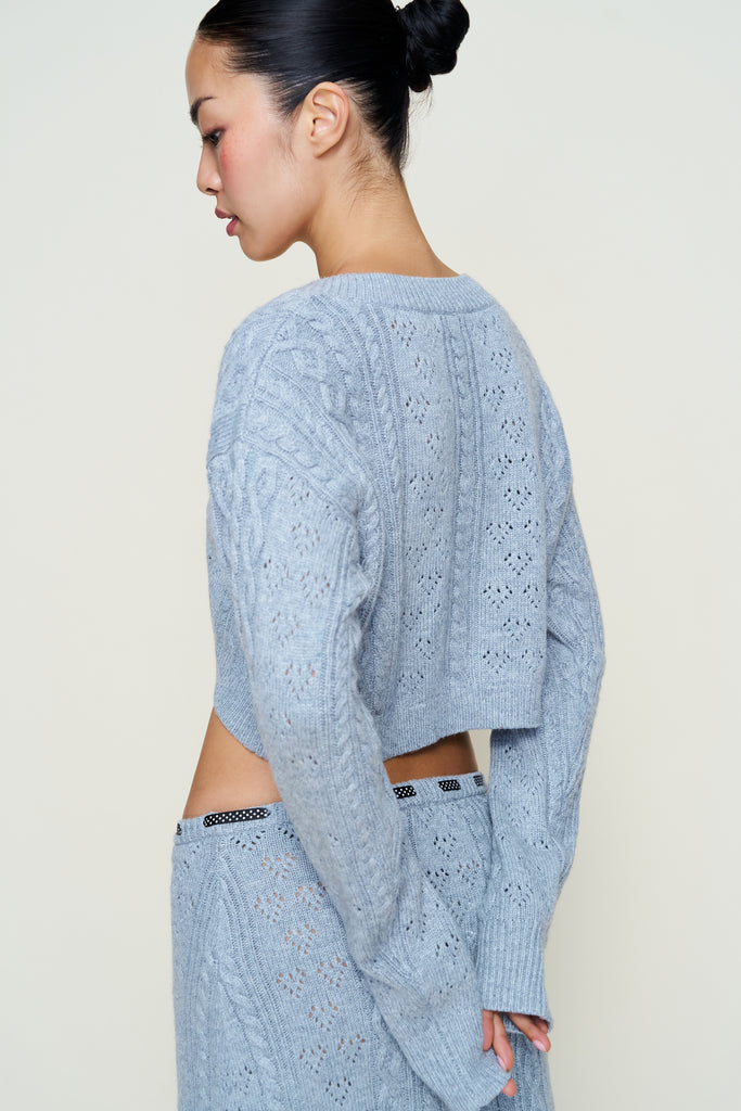 Noah Cable Crop Cardigan in Heather Grey
