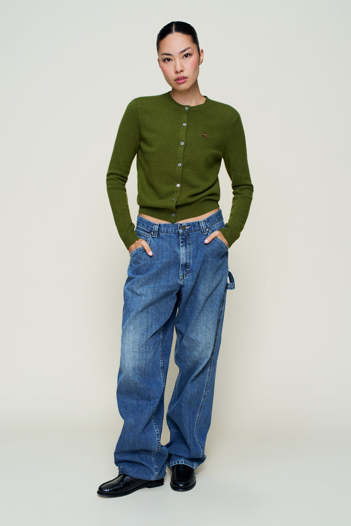 June Relaxed Wool Cardigan in Matcha Green