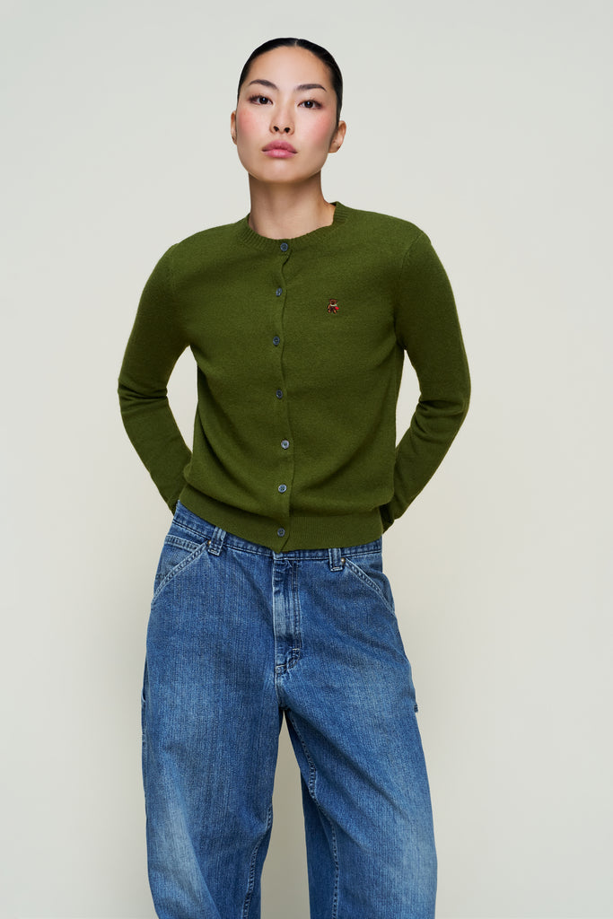 June Relaxed Wool Cardigan in Matcha Green